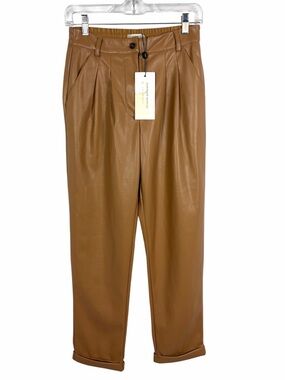 NWT Summum Woman Amsterdam Walnut Faux Leather Pleated Pants XS